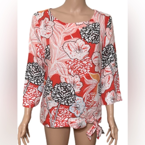 Christian Berg Woman Blouse M Floral Tie Side Pure Linen Multicolor - Picture 4 of 11